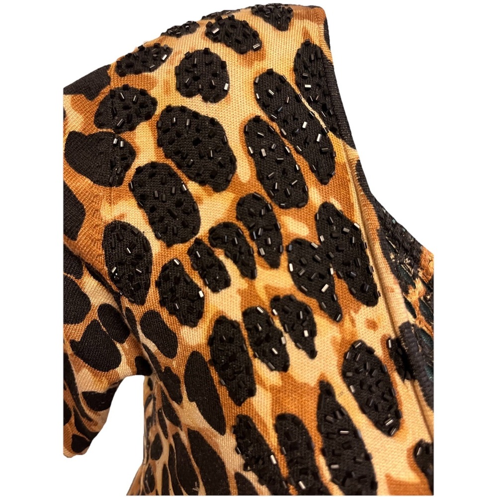 Y2K Christine Phillipe Silk Blend Leopard Print Beaded‎ Top Womens Large Animal - Picture 6 of 7